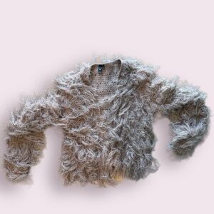 Windsor Shaggy Faux Fur Open Front Knit Cardigan Jacket